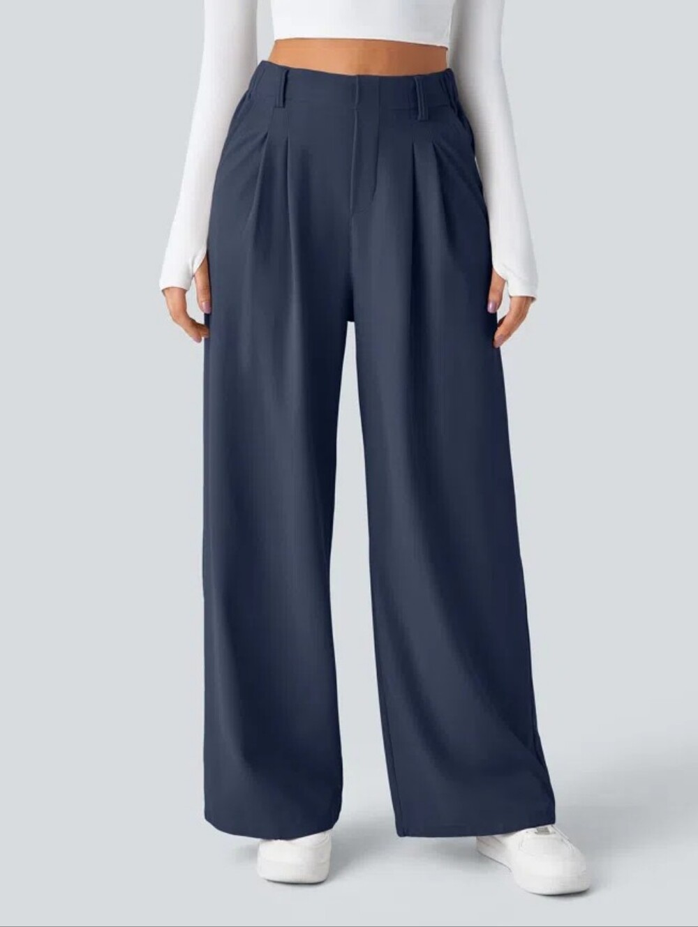 Halara Flex™ High Waisted Pocket Wide Leg Waffle Work Pants Size XL NAVY